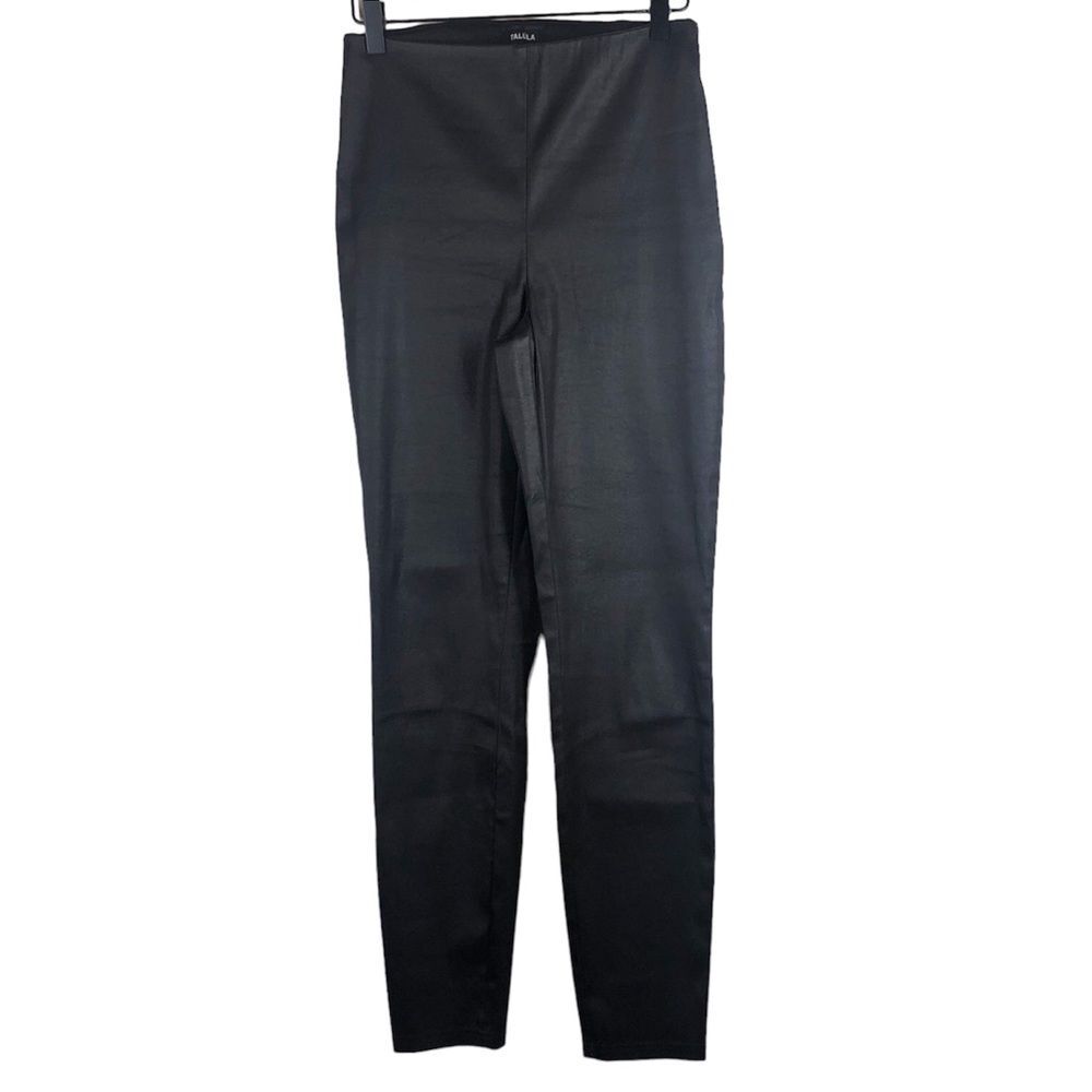 Aritzia Talula Womens Black Coated Flat Front Pants Side Zip 4